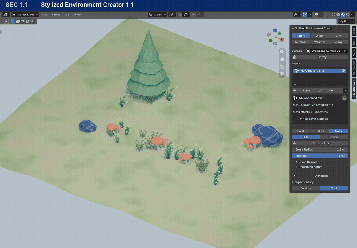 Hide it. Bring it back. - actual Blender 1.1 interface