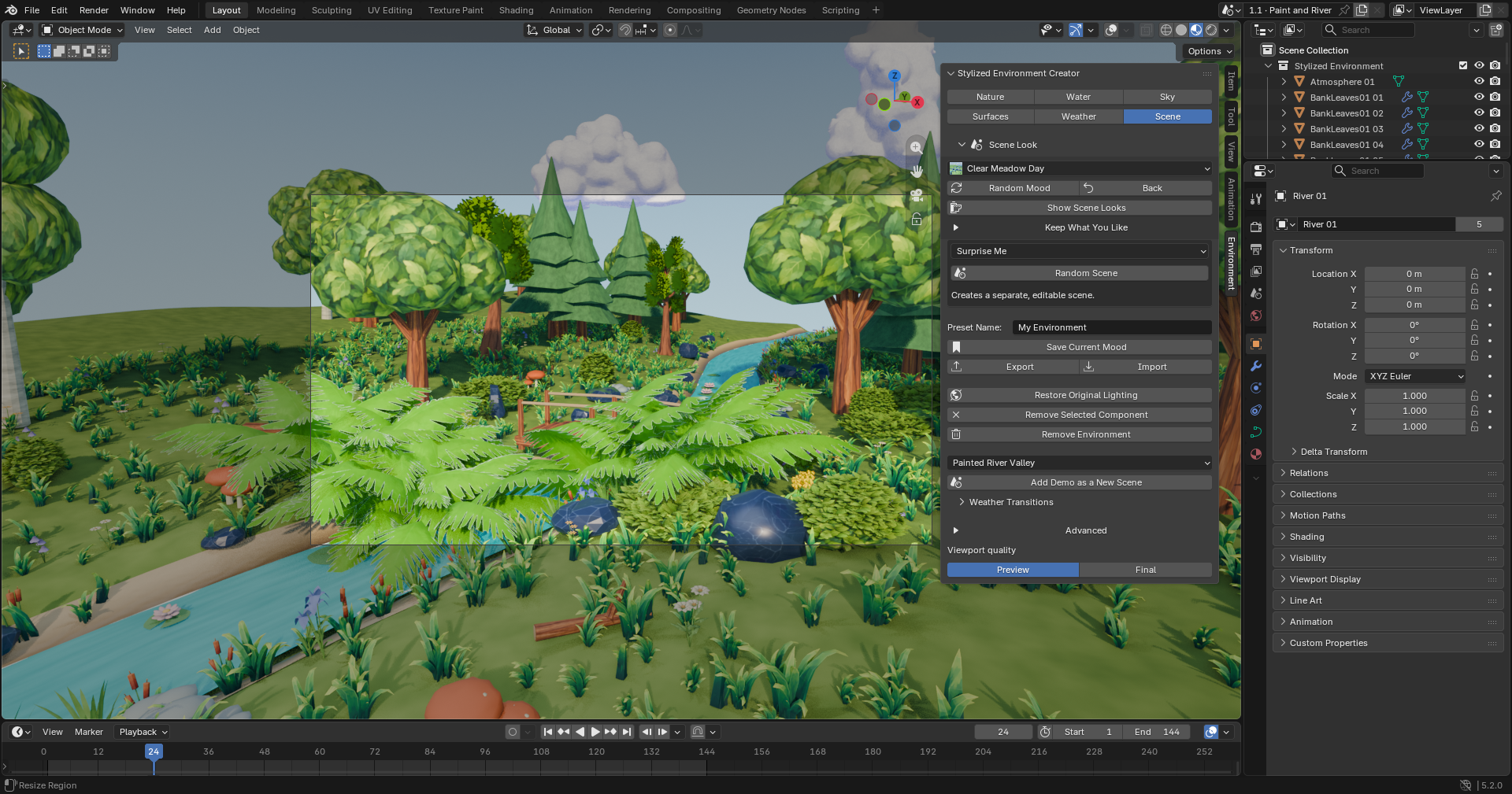Scene tools in version 1.1: looks, presets and example scenes