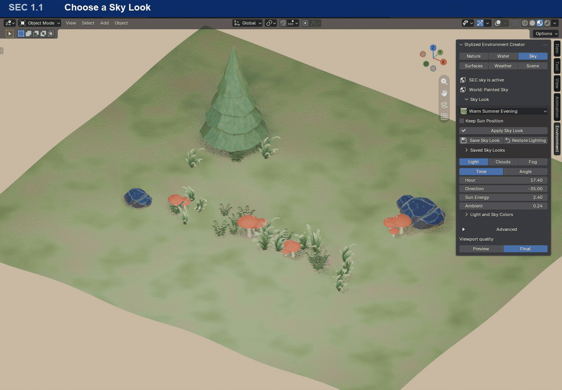 Change the sky on its own - actual Blender 1.1 interface