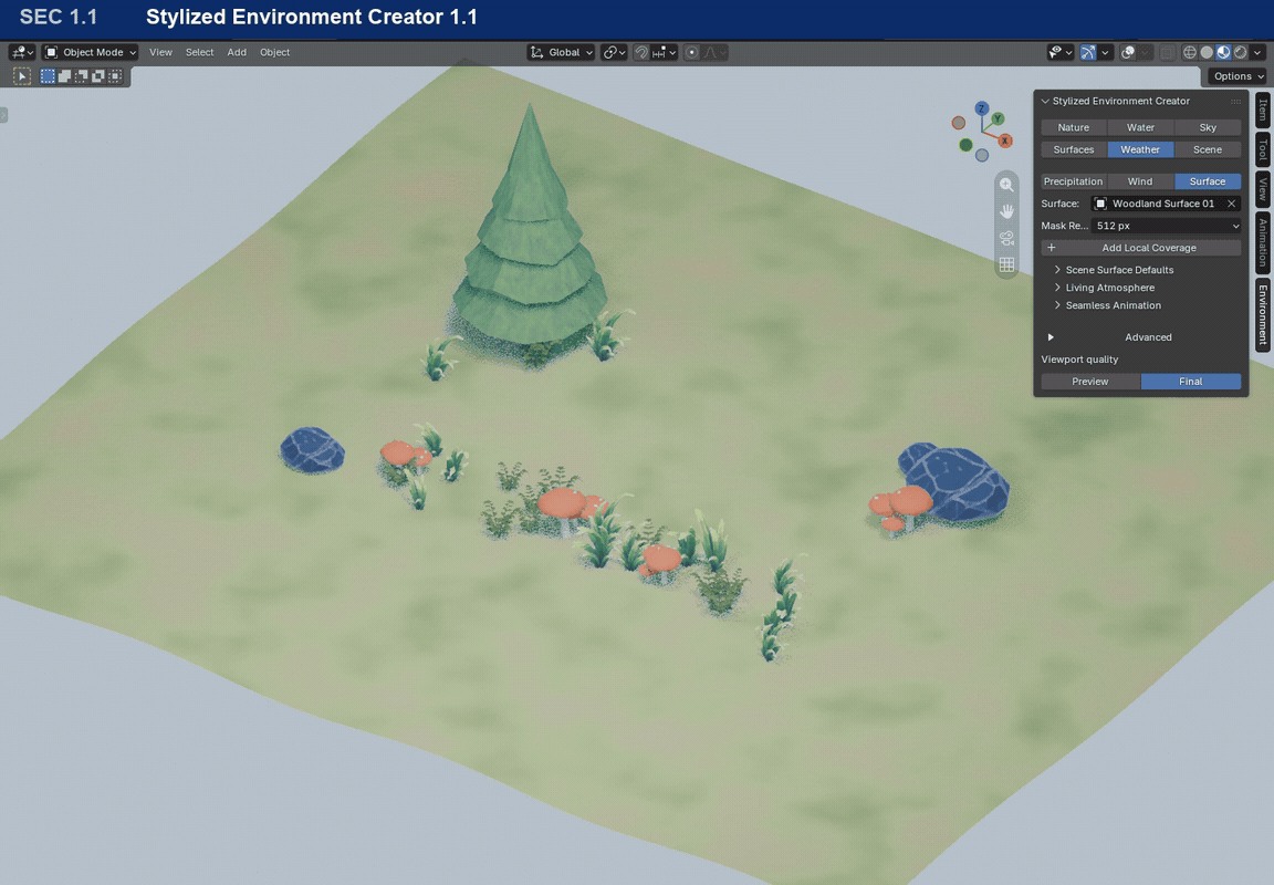 Paint wetness and snow locally - actual Blender 1.1 interface